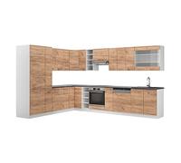 Vicco cucina angolare completa Fame-Line, Quercia dorata/bianco, 257 x 347 cm senza piano di lavoro