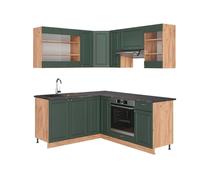 Vicco Cucina angolare completa Fame-Line, Quercia verde-oro Country/oro Power, 190 x 60 cm, PL Antracite, combinabile con altri moduli per una progettazione flessibile della cucina