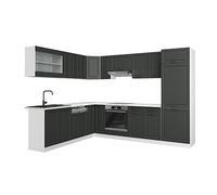 Vicco Cucina angolare completa R-Line, Antracite casa di campagna/bianco, 287 x 46 cm senza piano di lavoro, espandibile in modo flessibile con elementi modulari