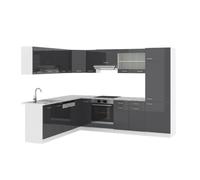 Vicco Cucina angolare completa R-Line Antracite lucido/Bianco 287x227 cm | 12 Moduli · Piedini regolabili in altezza · Senza piano di lavoro · Ante robuste · Con armadio per frigorifero
