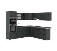 Vicco Cucina angolare completa R-Line, Antracite rustico, 247 x 60 cm, PL Antracite, per una pianificazione cucina flessibile e un'estensione modulare