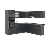 Vicco Cucina angolare completa R-Line, Calce nera, 247 x 46 cm senza piano di lavoro, per una pianificazione cucina flessibile e un'estensione modulare