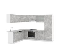 Vicco Cucina angolare completa R-Line, Calcestruzzo, 287 x 60 cm, PL Marmo, espandibile in modo flessibile con elementi modulari