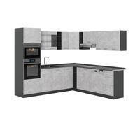 Vicco Cucina angolare completa R-Line Calcestruzzo/Antracite 247x237 cm | 14 Moduli · Piedini regolabili in altezza · Senza piano di lavoro · Ante robuste · Con armadio forno/microonde
