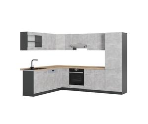 Vicco Cucina angolare completa R-Line Calcestruzzo/Antracite 287x227 cm | 12 Moduli · Piedini regolabili in altezza · Senza piano di lavoro · Ante robuste · Con armadio per frigorifero