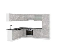Vicco Cucina angolare completa R-Line, Cemento/Bianco, 287 x 60 cm, PL Antracite, espandibile in modo flessibile con elementi modulari