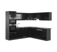 Vicco Cucina angolare completa R-line, Nero lucido/Antracite, 237 x 247 cm senza piano di lavoro