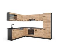 Vicco cucina angolare completa R-line, Quercia dorata/antracite, 227 x 287 cm senza piano di lavoro