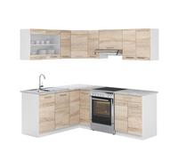 Vicco Cucina angolare completa Rick, Bianco/Sonoma, 207 x 167 cm, PL Marmo