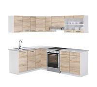 Vicco Cucina angolare completa Rick, Bianco/Sonoma, 227 x 167 cm, PL Marmo