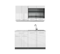 Vicco Cucina completa Fame-Line, Bianco lucido/antracite, 140 cm, PL Marmo, adatto per la combinazione individuale con altri moduli