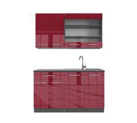 Vicco Cucina completa Fame-Line, Bordeaux lucido/antracite, 140 cm, PL Antracite, adatto per la combinazione individuale con altri moduli