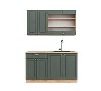 Vicco Cucina completa Fame-Line, Quercia verde-oro Country/oro Power, 140 cm, PL Rovere, per la libera combinazione con moduli cucina aggiuntivi