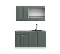 Vicco Cucina completa Fame-Line, Verde-oro Country House/Bianco, 140 cm senza piano di lavoro
