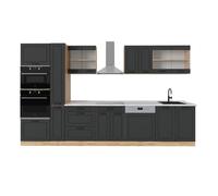Vicco Cucina completa R-Line, Antracite casa di campagna/rovere dorato, 350 cm, PL Marmo, adatto per l'espansione individuale e la disposizione flessibile