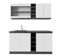 Vicco Cucina completa R-Line, Bianco/antracite, 160 cm Forma a J, con piano di lavoro e lavello, premontato pronto per il collegamento