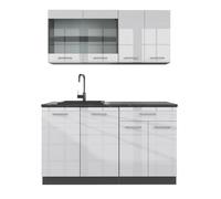 Vicco Cucina completa R-line, Bianco lucido/antracite, 140 cm senza piano di lavoro