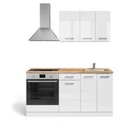 Vicco Cucina completa R-Line, Bianco lucido/bianco, 160 cm con base forno e lavello con PL, predisposto per l'integrazione di elettrodomestici e lavello