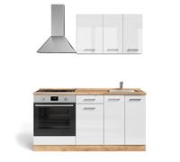 Vicco Cucina completa R-Line, Bianco lucido/oro power oak, 160 cm con base forno e lavello senza PT