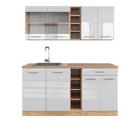 Vicco Cucina completa R-line, Bianco lucido/oro power oak, 160 cm senza piano di lavoro