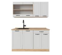 Vicco Cucina completa R-Line, Casa di campagna bianca/quercia dorata, 140 cm senza piano di lavoro, adatto per installazione autoportante o vicino alla parete