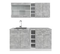 Vicco Cucina completa R-Line, Cemento/Bianco, 160 cm, PL Marmo, con disposizione flessibile dei moduli ed espandibile