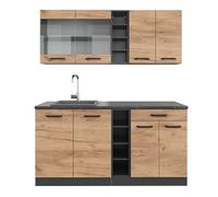 Vicco Cucina completa R-Line, Quercia dorata/antracite, 160 cm, PL Antracite, adatto per l'espansione individuale con moduli aggiuntivi