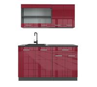Vicco Cucina completa R-Line, Rosso lucido/antracite, 140 cm senza piano di lavoro