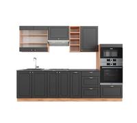Vicco Cucina componibile Fame-Line, Antracite Country House/oro Kraft Oak, 280 cm, PL Antracite, per l'espansione personalizzata con moduli compatibili