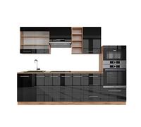 Vicco cucina componibile Fame-Line, Antracite lucido/oro power oak, 280 cm senza piano di lavoro