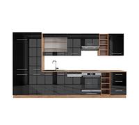 Vicco cucina componibile Fame-Line, Antracite lucido/oro power oak, 355 cm senza piano di lavoro