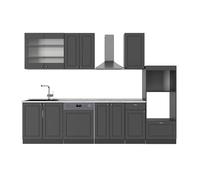 Vicco Cucina componibile Fame-Line, Antracite-oro rustico, 300 cm | 8 Moduli · Piedini regolabili in altezza · Piano di lavoro in nte in MDF · Softclose · Maniglie in metallo