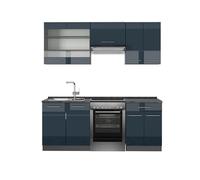 Vicco cucina componibile Fame-Line, Blu scuro lucido/antracite, 200 cm senza piano di lavoro