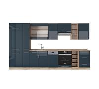 Vicco cucina componibile Fame-Line, Blu scuro lucido/rovere dorato, 355 cm senza piano di lavoro