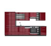 Vicco Cucina componibile Fame-Line, Bordeaux lucido/antracite, 355 cm, PL Antracite, per la composizione personalizzata con moduli di espansione opzionali