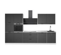 Vicco Cucina componibile Fame-Line, Grigio scuro/Bianco, 340 cm | 7 Moduli · Piedini regolabili in altezza · Senza piano di lavoro · Ante in MDF · Softclose · Maniglie in metallo