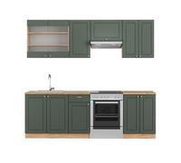 Vicco cucina componibile Fame-Line, Quercia verde-oro Country/oro Power, 240 cm senza piano di lavoro