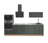 Vicco Cucina componibile Fame-Line, Verde-oro rustico/Rovere dorato, 280 cm, PL Marmo, per l'espansione personalizzata con moduli compatibili