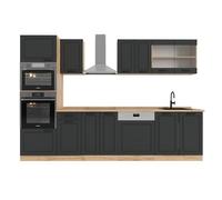 Vicco Cucina componibile R-Line, Antracite casa di campagna/rovere dorato, 300 cm con armadio alto, senza piano di lavoro