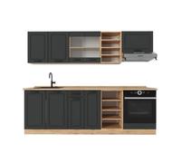 Vicco Cucina componibile R-Line, Antracite country/rovere dorato, 240 cm | 10 Moduli · Piedini regolabili in altezza · Piano di lavoro in nte in MDF · Con mobile per cucina