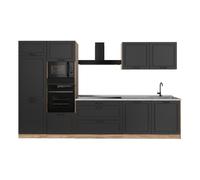 Vicco Cucina componibile R-Line, Antracite country/Rovere dorato 340 cm | 7 Moduli · Piedini regolabili in altezza · Piano di lavoro in nte in MDF · Con armadio forno/microonde