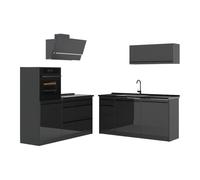 Vicco Cucina componibile "R-Line", Antracite lucido/Antracite 160 cm | 6 Moduli · Piedini regolabili in altezza · Piano di lavoro in nte robuste · Con armadio per forno
