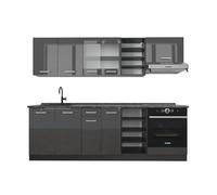 Vicco Cucina componibile R-Line, Antracite lucido/antracite, 240 cm, PL Antracite, adatto per la combinazione con altri moduli R-Line