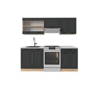 Vicco Cucina componibile R-Line, Antracite rustico/rovere dorato, 200 cm, PL Marmo, adatto per l'espansione personalizzata tramite moduli aggiuntivi