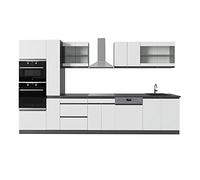 Vicco Cucina componibile R-Line, Bianco/antracite, 350 cm Forma a J, con mobile alto, senza piano di lavoro, adatto per la personalizzazione e l'espansione