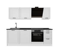Vicco Cucina componibile R-Line, Bianco country/Bianco 220 cm | 7 Moduli · Piedini regolabili in altezza · Piano di lavoro in nte in MDF · Con pannello per lavastoviglie