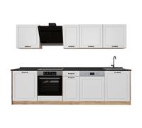 Vicco Cucina componibile R-Line, Bianco country/Rovere dorato 280 cm | 9 Moduli · Piedini regolabili in altezza · Senza piano di lavoro · Ante in MDF · Con mobile per cucina