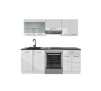 Vicco Cucina componibile R-Line, Bianco lucido/bianco, 200 cm senza piano di lavoro, adatto per l'espansione individuale con moduli aggiuntivi