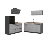 Vicco Cucina componibile "R-Line", Calcestruzzo/Antracite 160 cm | 6 Moduli · Piedini regolabili in altezza · Piano di lavoro in nte robuste · Con armadio per forno
