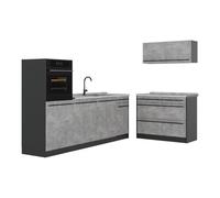 Vicco Cucina componibile "R-Line", Calcestruzzo/Antracite 220 cm | 6 Moduli · Piedini regolabili in altezza · Piano di lavoro in nte robuste · Con armadio per forno